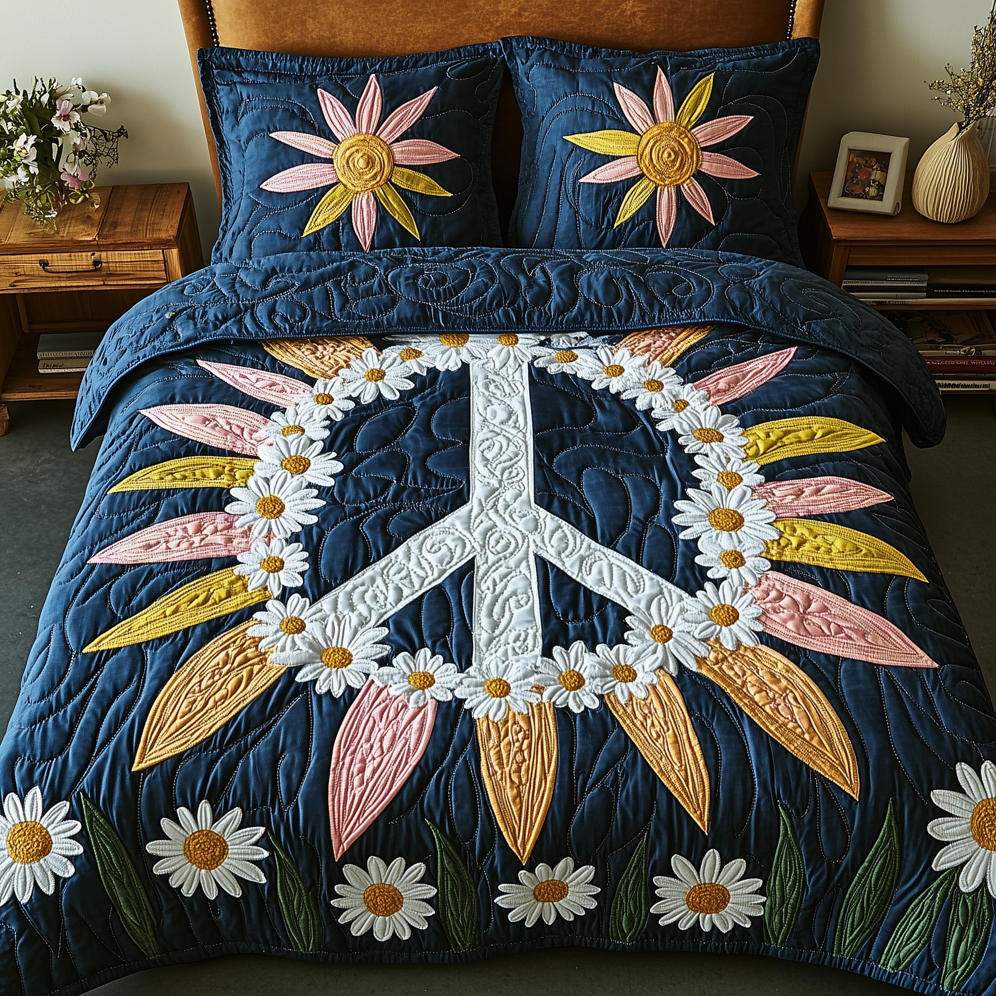 Groovy Dreams Quilted Bedding Set Duvet Cover Bed Sheet Christmas Gifts For Hippie Mom
