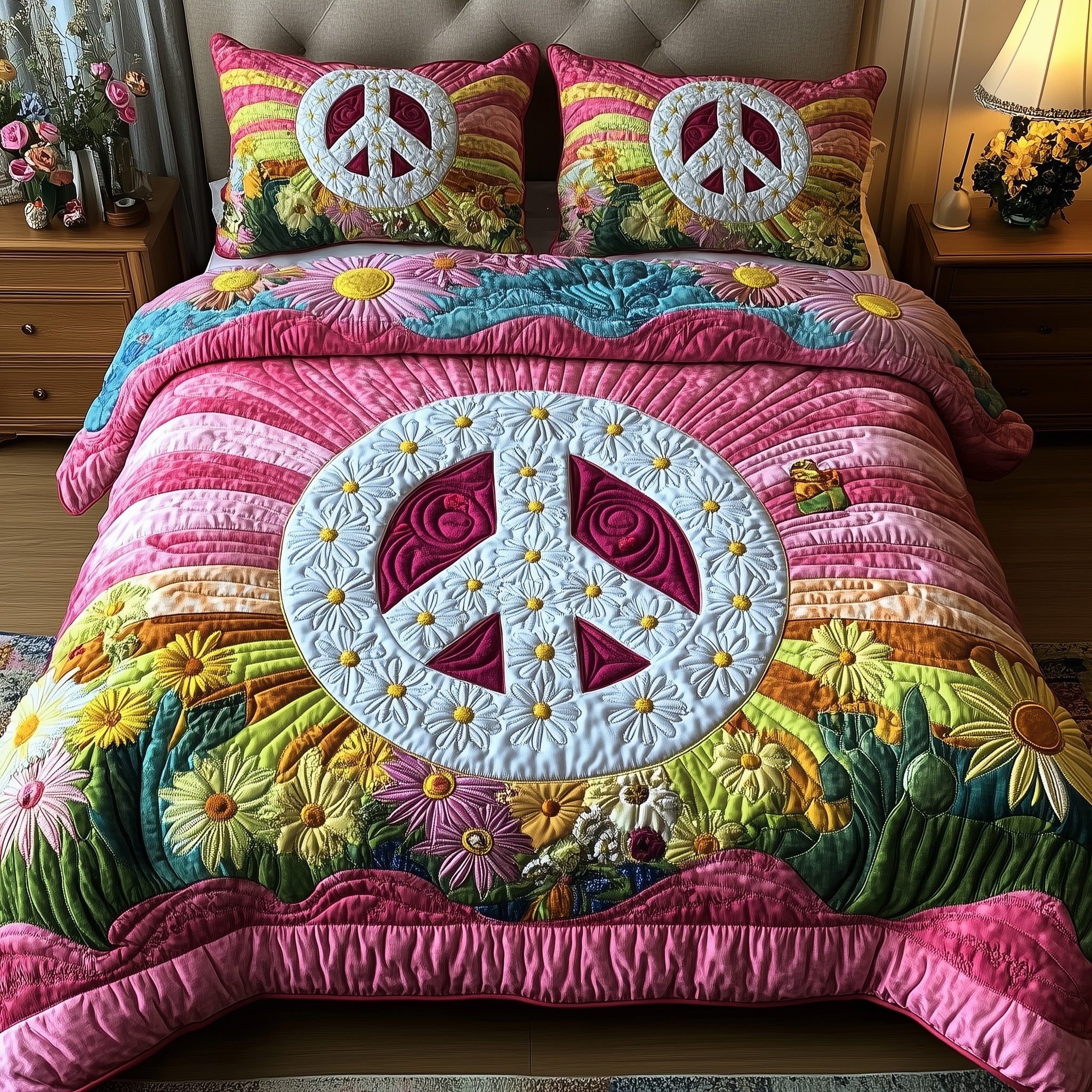 Groovy Dreams Quilted Bedding Set Duvet Cover Bed Sheet Cool Gifts For Hippies
