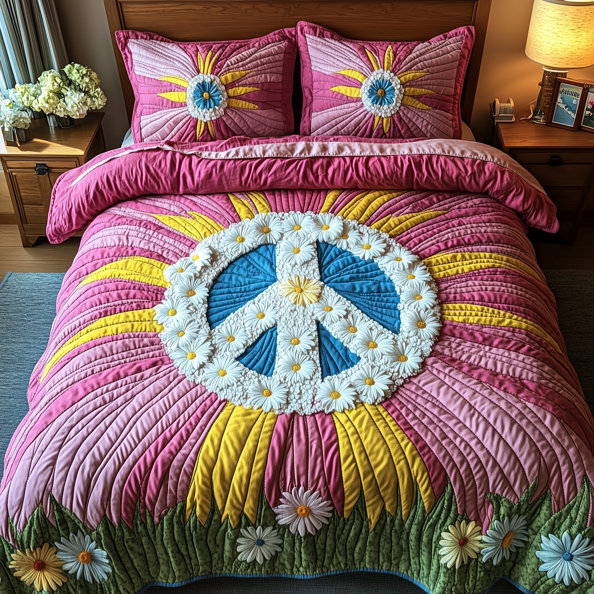Groovy Dreams Quilted Bedding Set Duvet Cover Bed Sheet Gift Hippie