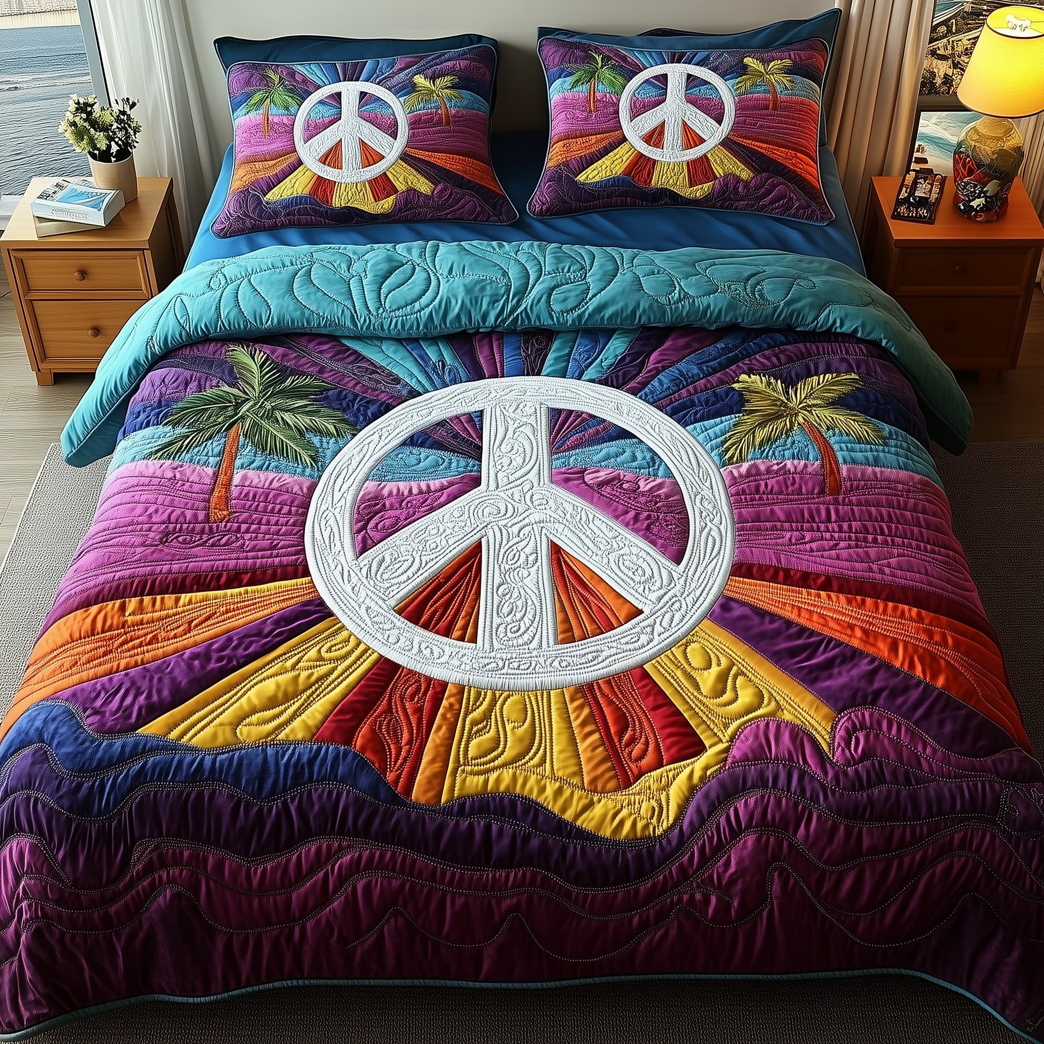 Groovy Dreams Quilted Bedding Set Duvet Cover Bed Sheet Gifts For Hippie Dad