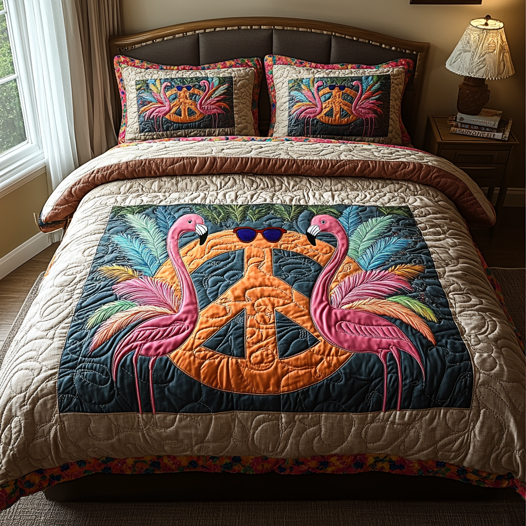 Groovy Flamingos Quilted Bedding Set Best Bed Sheet Set Flamingo Gifts For Her