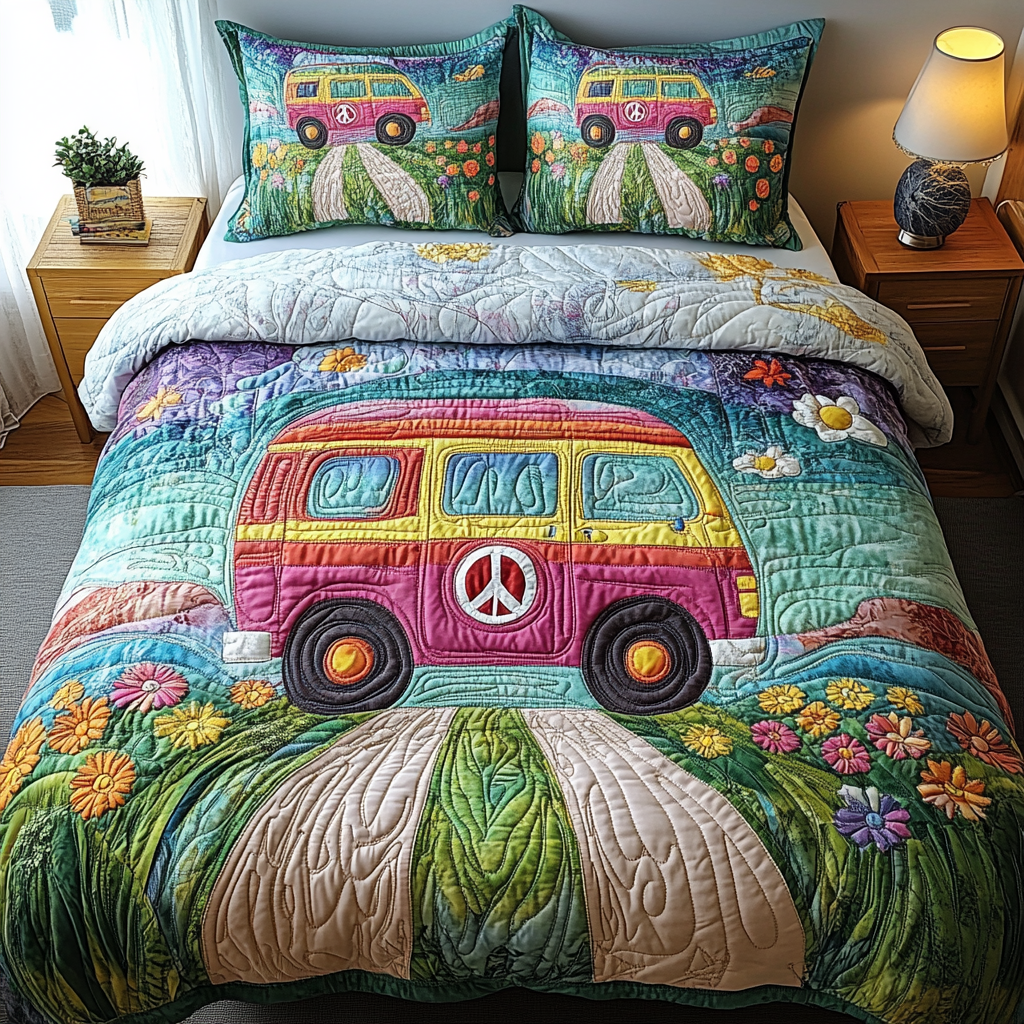 Groovy Getaway Quilted Bedding Set Bed Decor Gifts For Hippie Mom