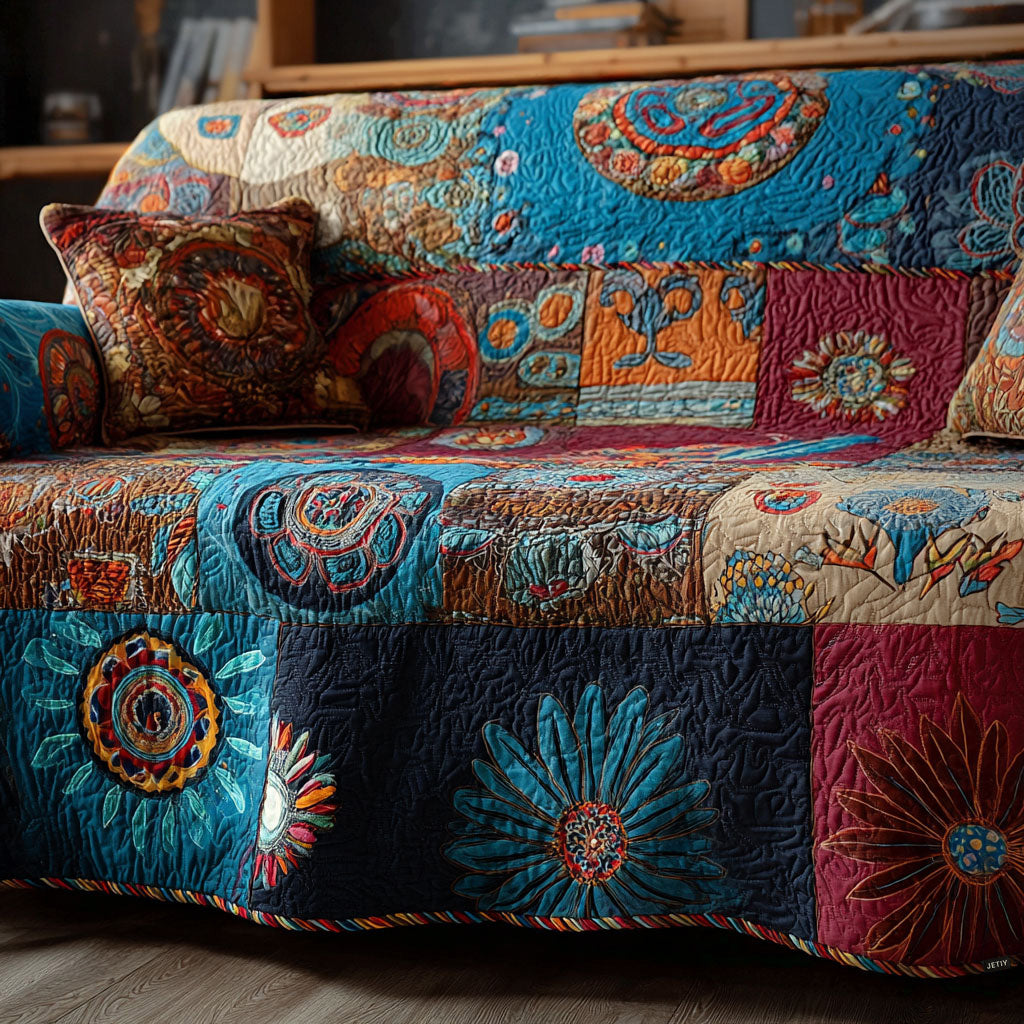 Groovy Harmony Quilted Sofa Cover Sofa Chaise Cover Hippie Christmas Gift Ideas