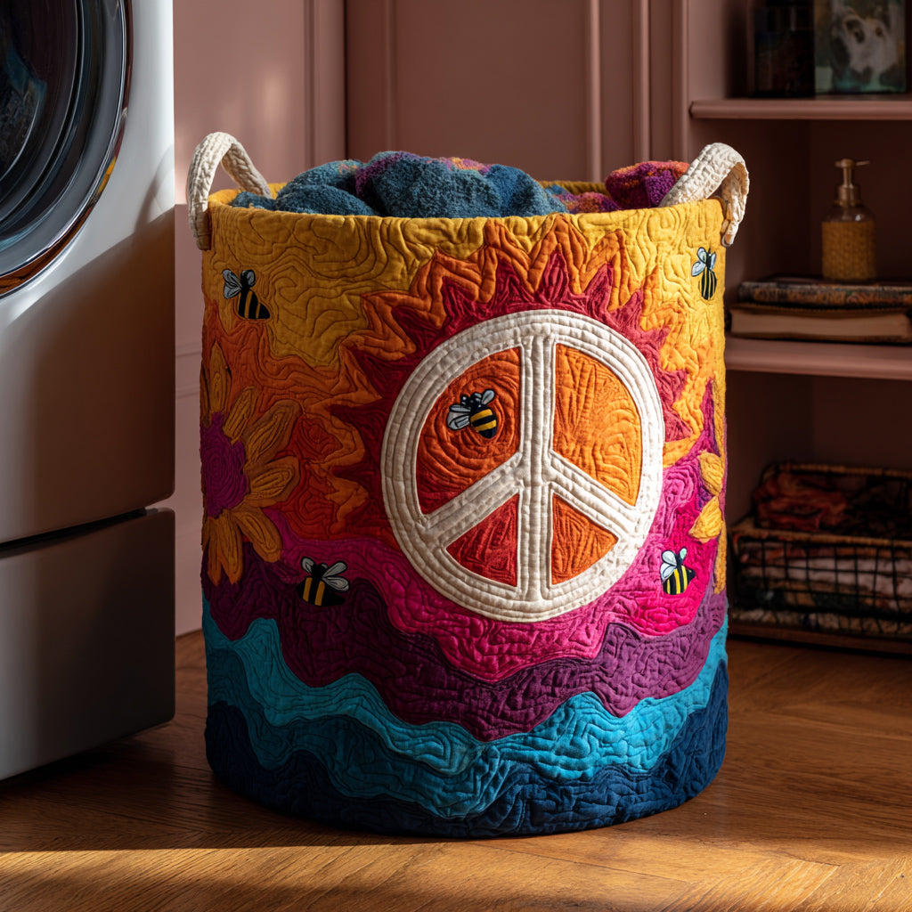 Groovy Hippie Quilted Laundry Basket Modern Quilted Laundry Basket Gift for Stylish Homes