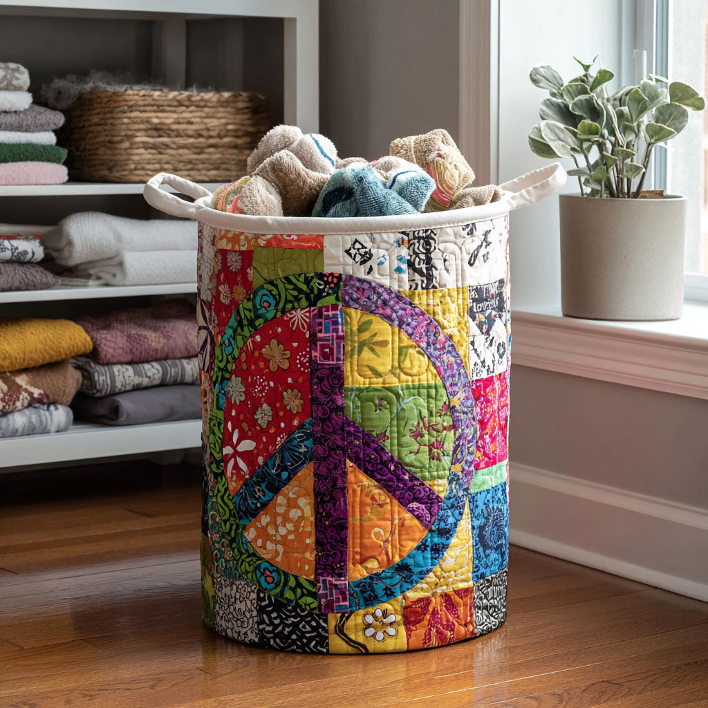 Groovy Peace Quilted Laundry Basket Father's Day Merch Gift