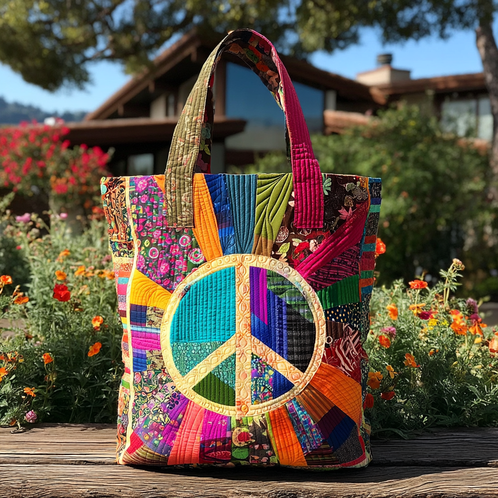 Groovy Peace Quilted Tote Bag Hippy Christmas Gifts