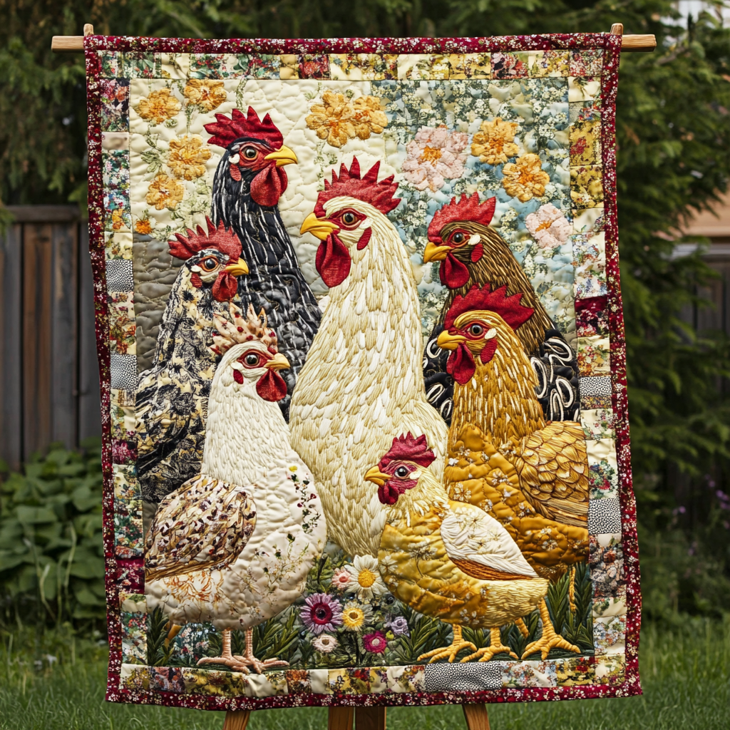 Groovy Roosters Quilted Blanket Bedroom Xmas Decor Gifts For Chicken Owners