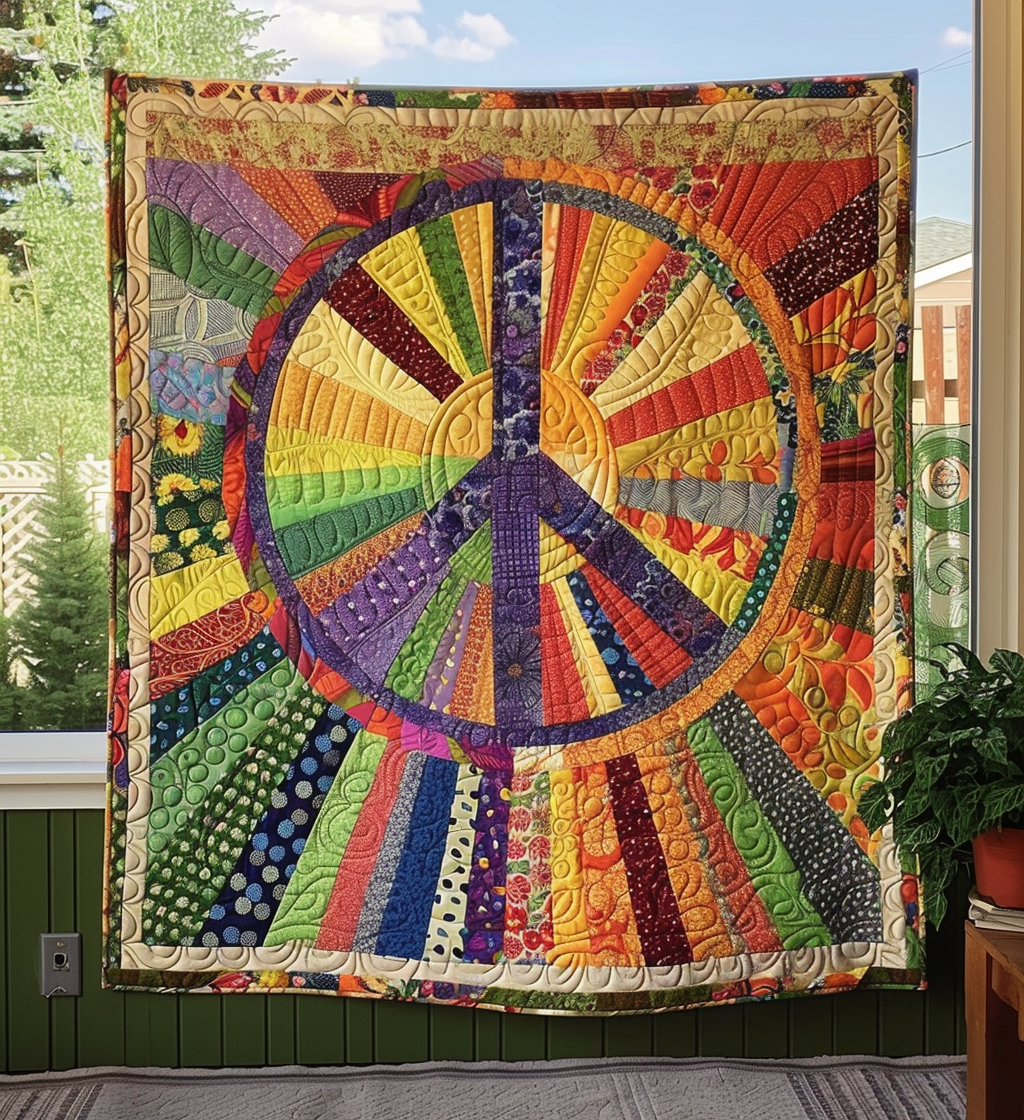Groovy Sun Peace Quilted Blanket Cute Blankets For Bed