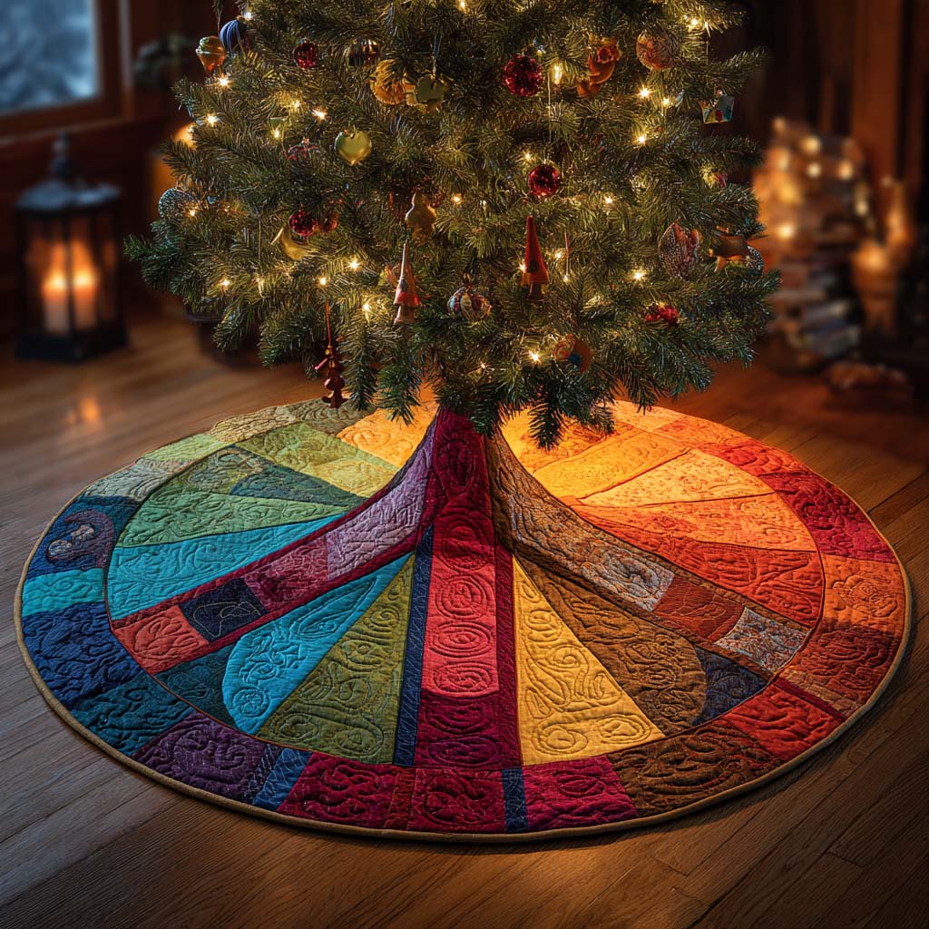 Groovy Sunburst Christmas Quilted Tree Skirt Holiday Home Decor Christmas Gift Ideas