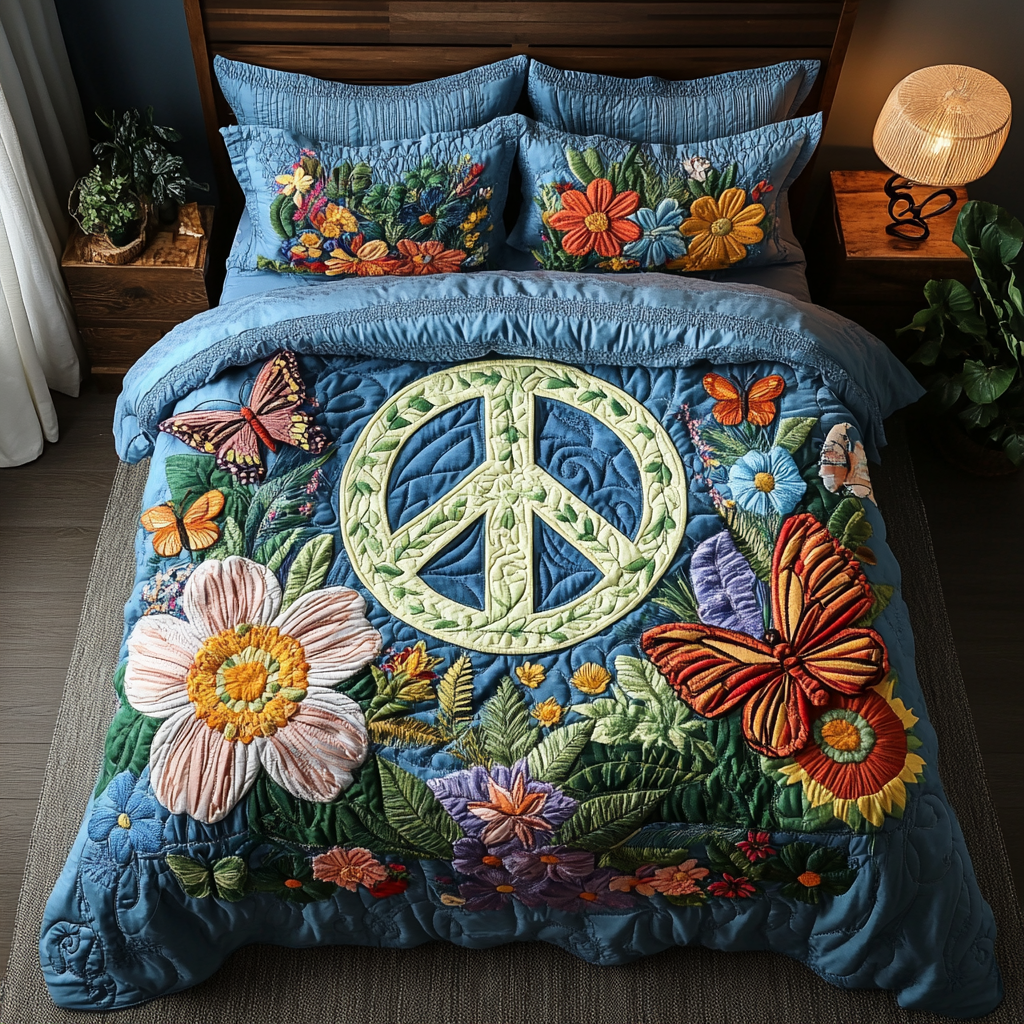 Groovy Vibes Quilted Bedding Set Bed Room Decoration Gifts For Hippie Girlfriend