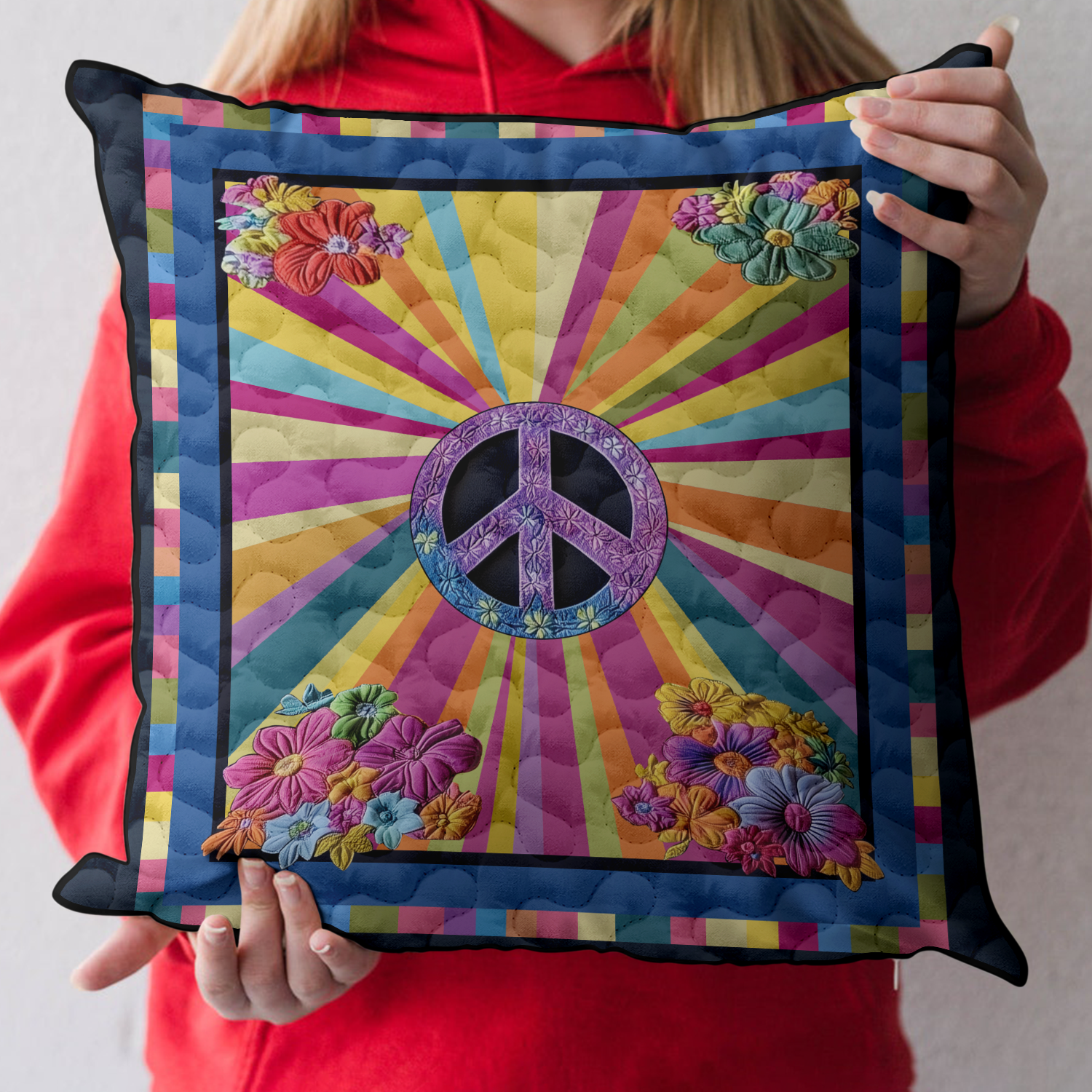 Groovy Vibes Quilted Pillow Case Boho Pillow Cases Hippie Presents