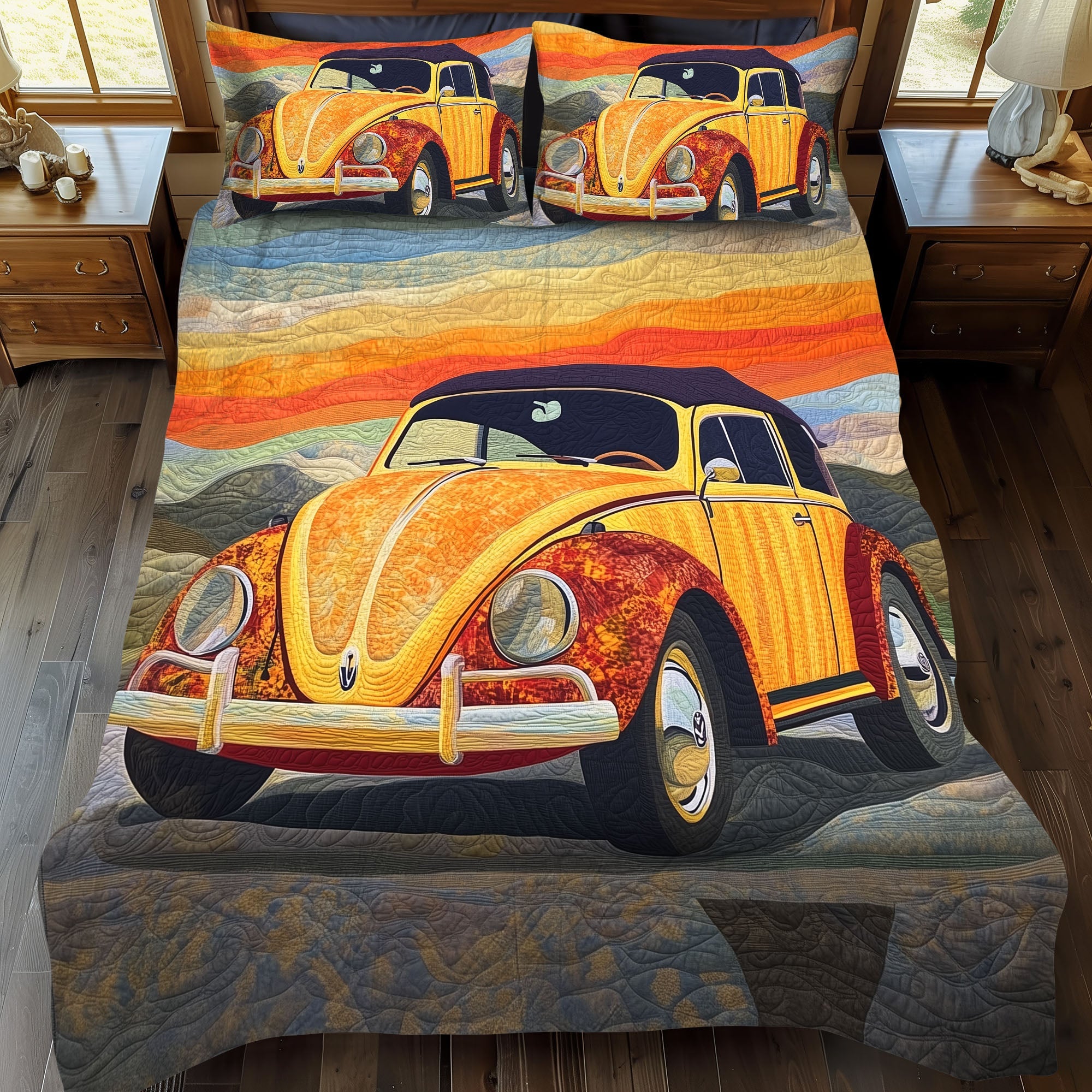 Groovy Wheels Quilted Bedding Set Unique Bed Sheet Set Best Christmas Gifts For Hippies