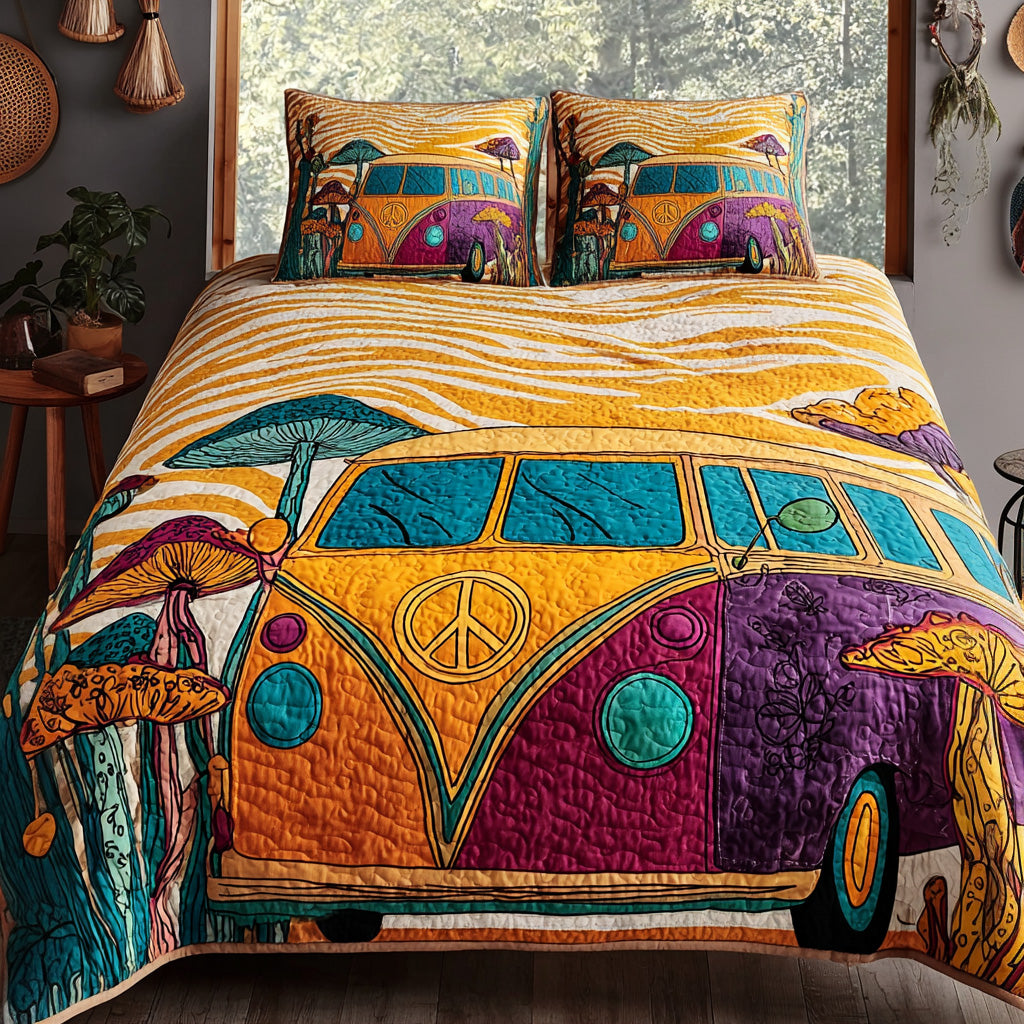 Groovy Wheels Quilted Bedding Set Xmas Holiday Duvet Cover Set Gifts For Your Hippie Friend
