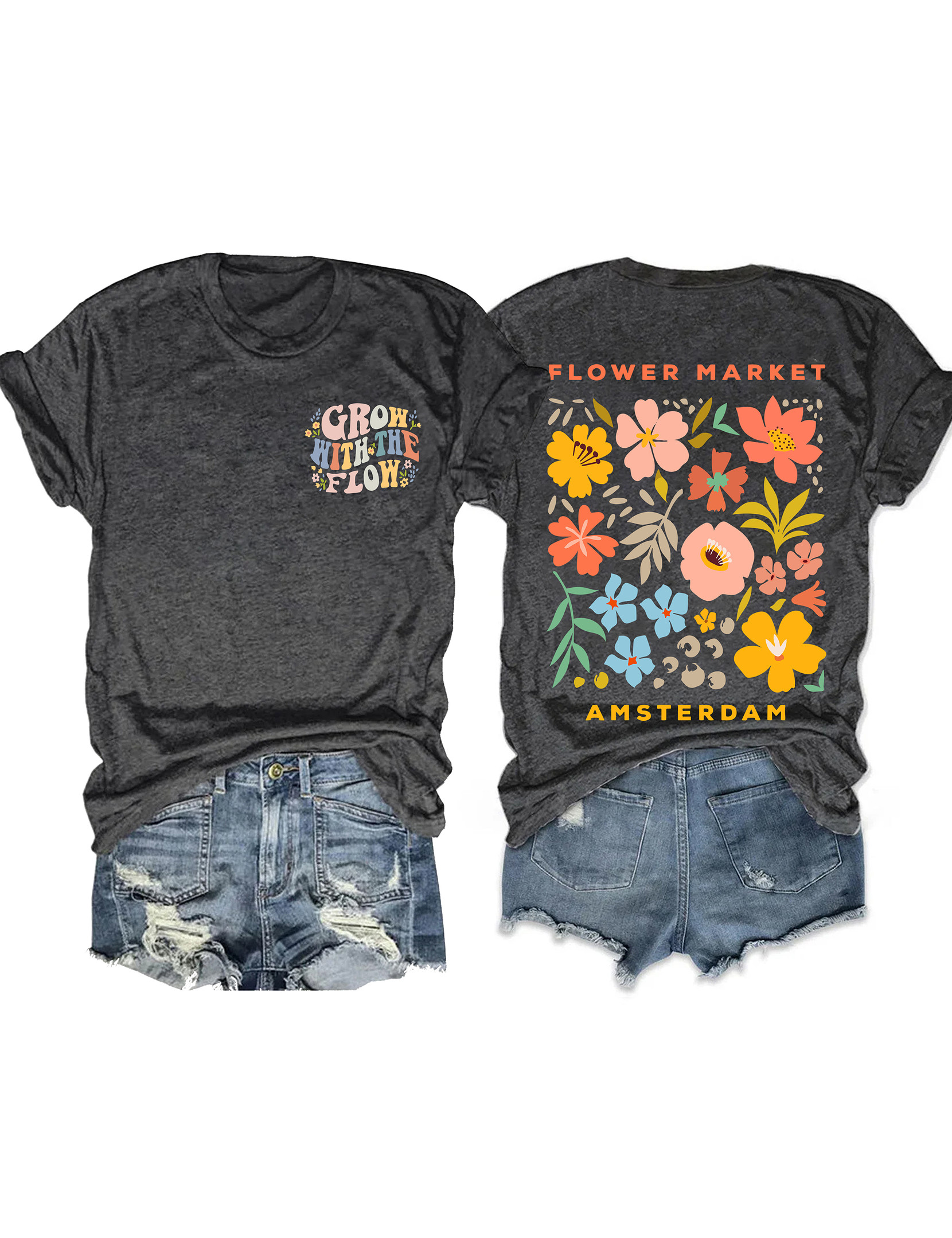 Grow With The Flow T-Shirt Flower Pattern Cozy Tee Unique Gifts For Flower Lovers