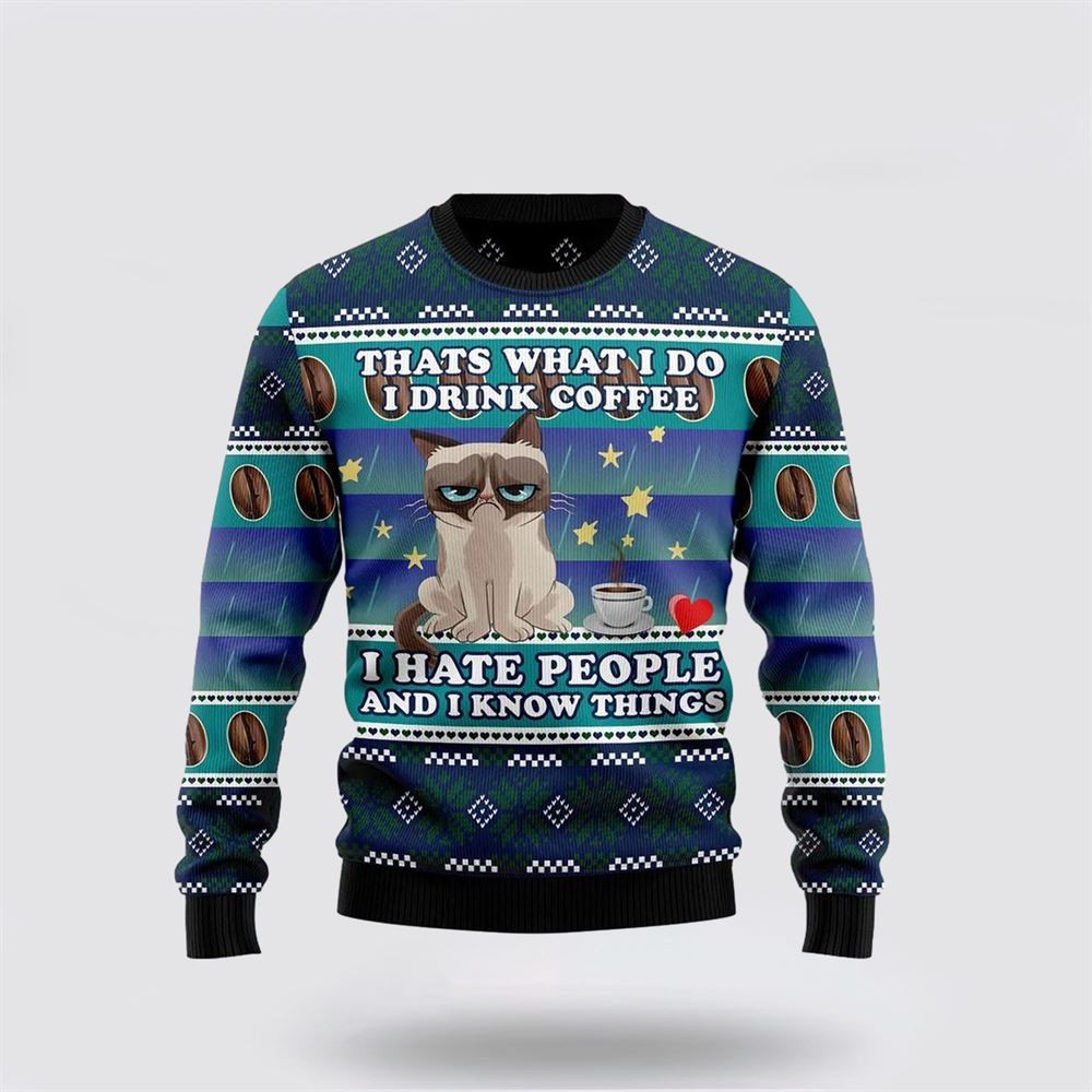 Grumpy Cat Coffee Funny Family Ugly Christmas Sweater Christmas Gift For Cat Love Christmas Present Ideas