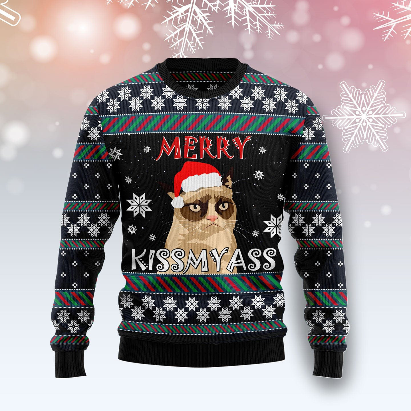 Grumpy Cat Kissmyass Ugly Christmas Sweater Cat Themed Christmas Day Outfit Cat Lover Gifts