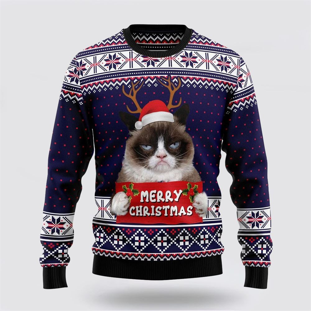 Grumpy Cat Merry Christmas Xmas Santa Hat Ugly Christmas Sweater Christmas Gift For Cat Love