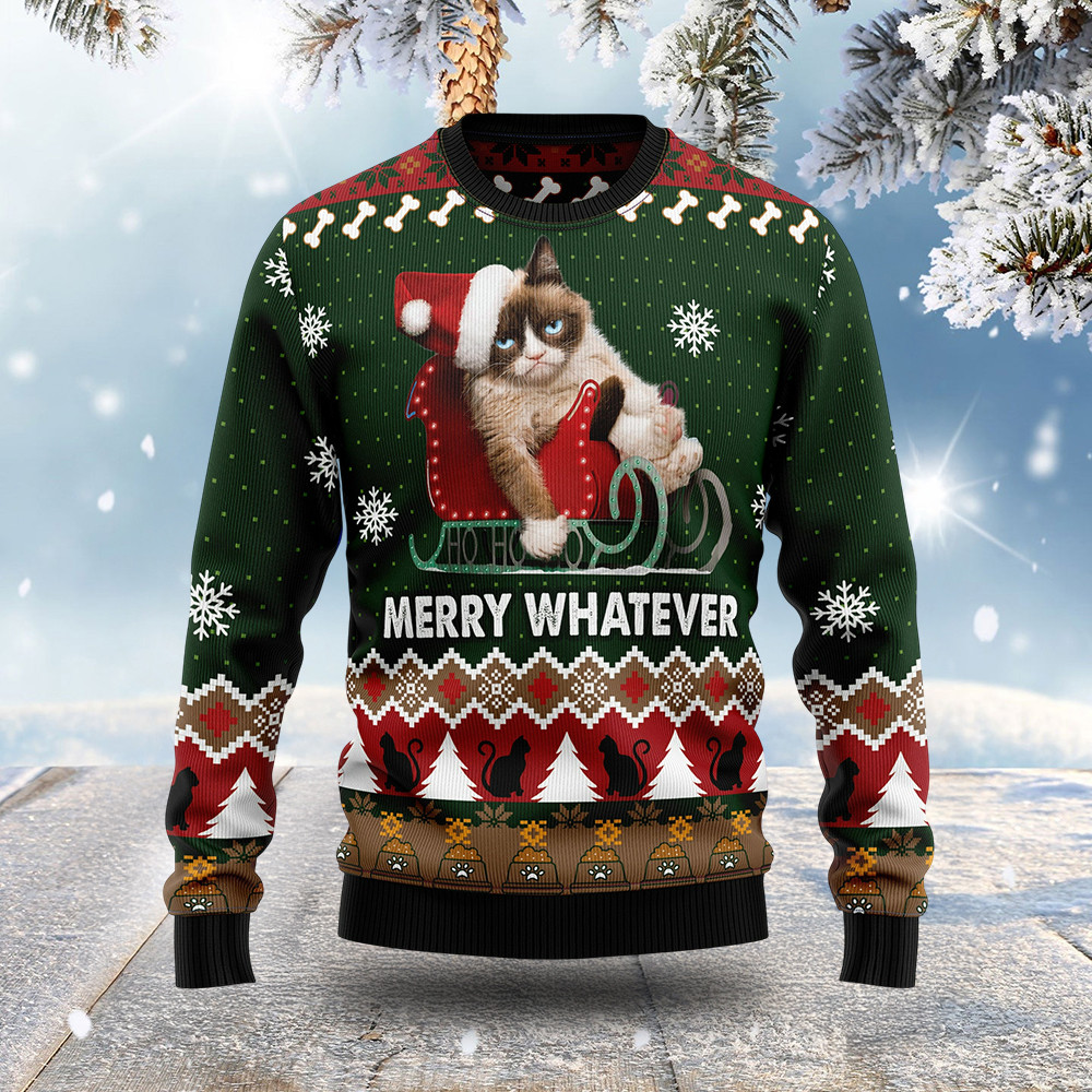 Grumpy Cat Merry Whatever Ugly Christmas Sweater Animal Themed Xmas Gifts For Cat Lovers