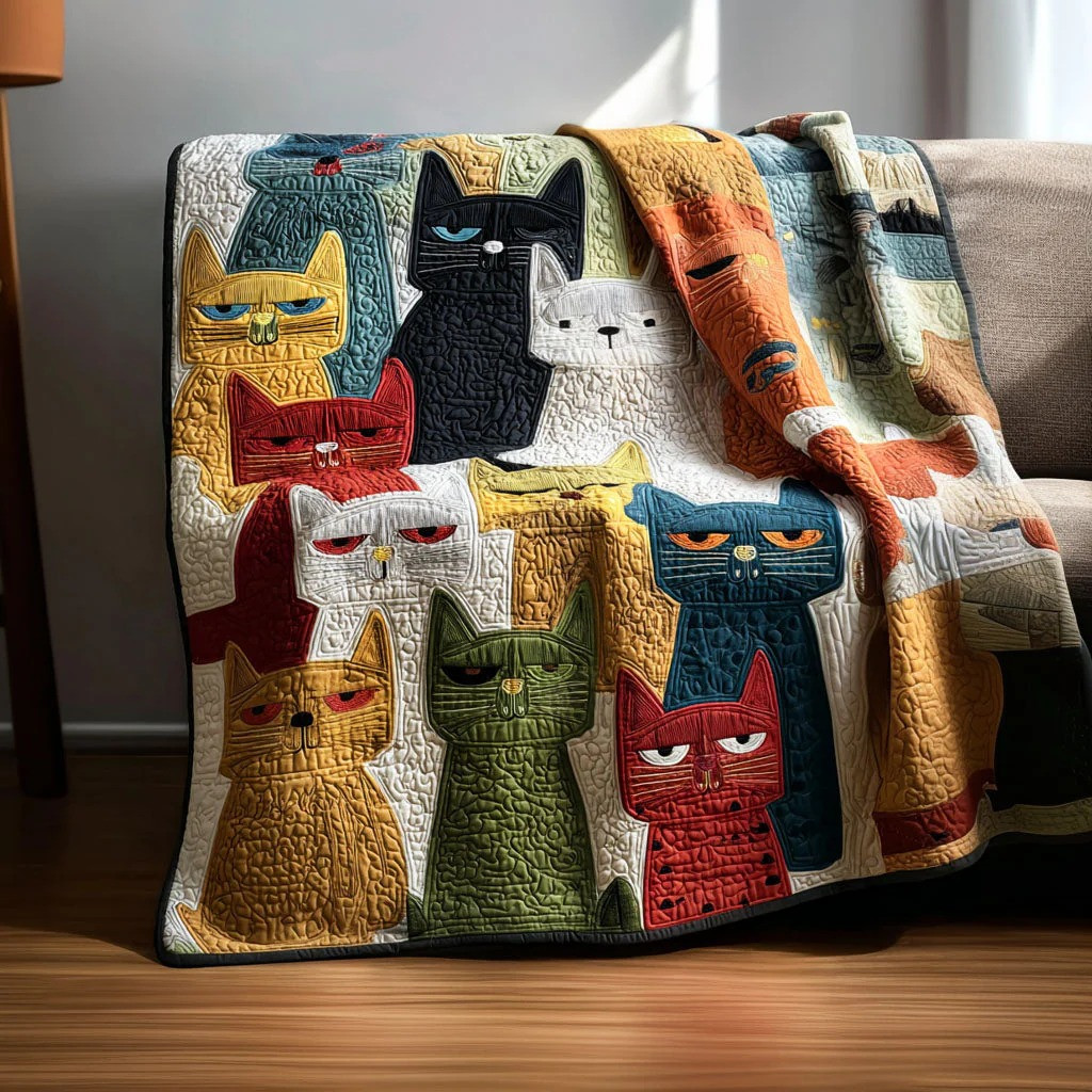 Grumpy Cat Patchwork Quilted Blanket Sassy Cartoon Apparel Best Gift For Cat Lover Fan