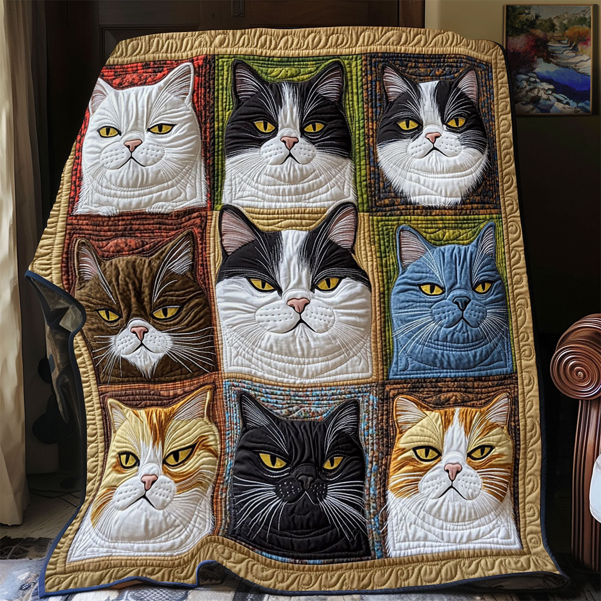 Grumpy Cats Quilt Soft and Cozy Quilt Blanket for Comfortable Sleep