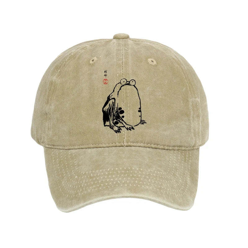 Grumpy Frog Matsumoto Hoji Washed Hat Japanese Art Unique Cap Gifts For Frog Enthusiasts