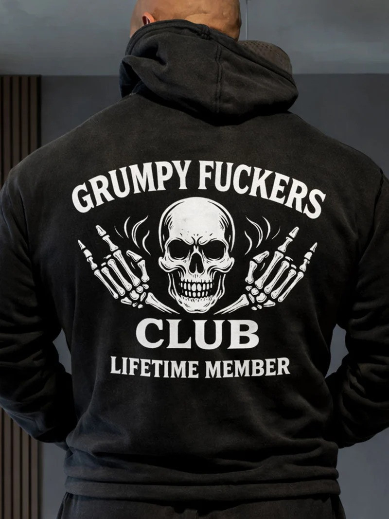 Grumpy Fuckers Club Lifetime Member Hoodie Skull Double Middle Finger Best Gift For Men