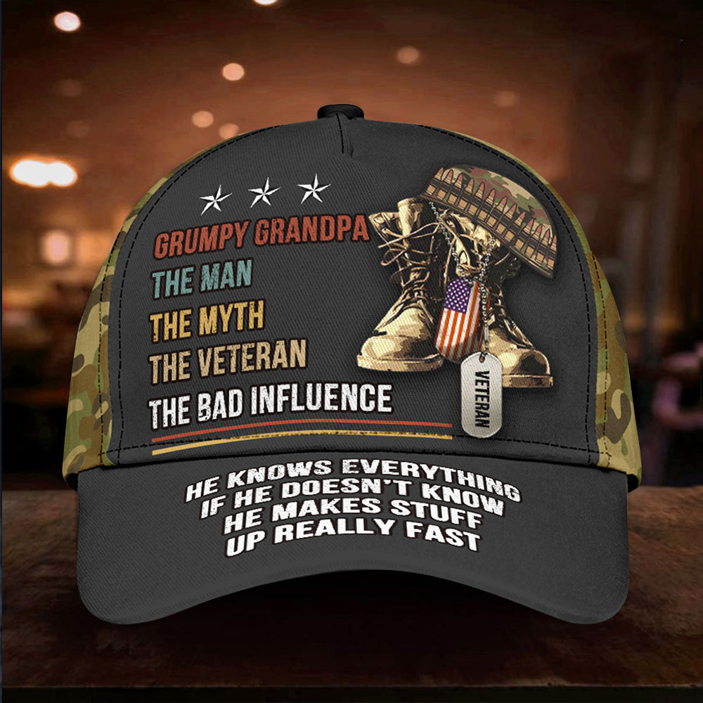 Grumpy Grandpa The Man The Myth The Veteran Hat Honoring Military Patriot Merch Grandpa Gift