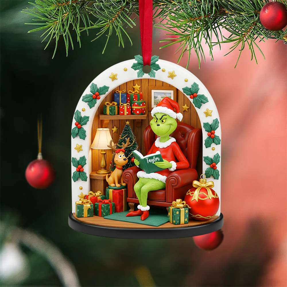 Grumpy Green Reader Ornament - Personalized Christmas Gifts For Book Lovers - Xmas Ornament Gift