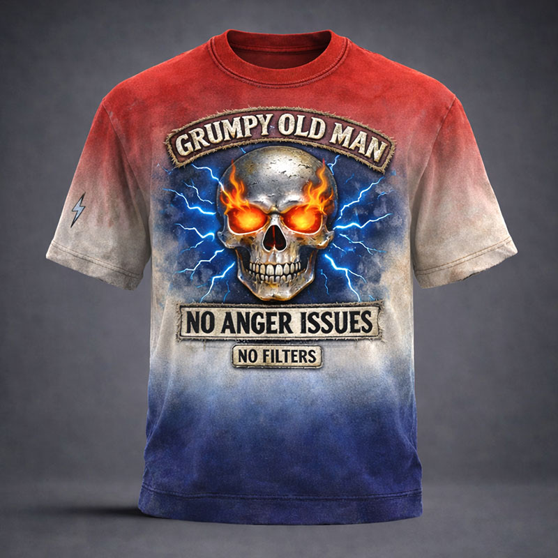 Grumpy Old Man No Anger Issues No Filters T-Shirt Patriotic Skull Shirt Gift For Him