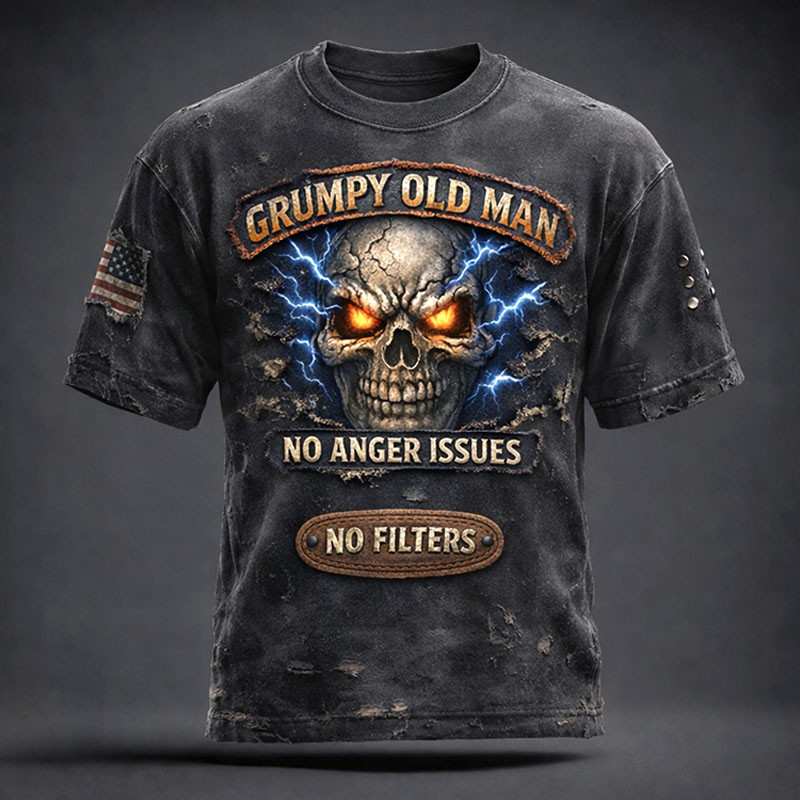 Grumpy Old Man No Anger Issues Veteran T-Shirt Patriotic Skull Shirt Gift For Husband