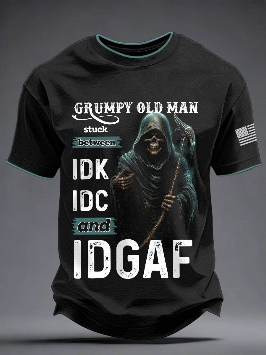Grumpy Old Man T-Shirt Stuck Between IDK IDC IDGAF Apparel Gift For Men