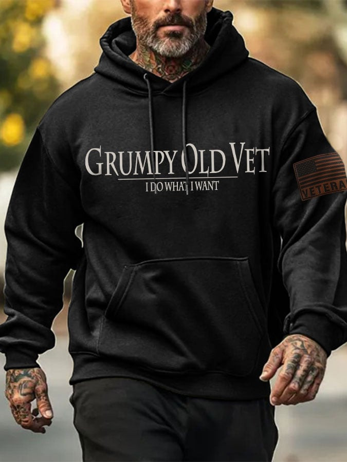 Grumpy Old Vet Hoodie I Do What I Want American Flag Apparel Gift For Him
