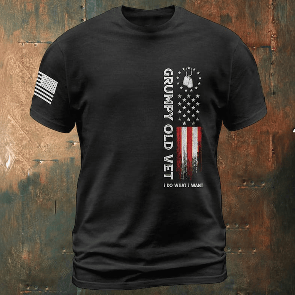 Grumpy Old Vet I Do What I Want T-Shirt Dog Tags Pattern Patriotic Shirt Gift Ideas