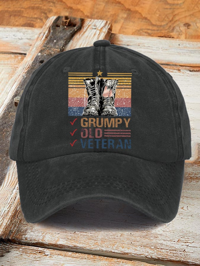 Grumpy Old Veteran Hat Military Boots Pattern Patriotic Hat Gifts For Veteran Dad