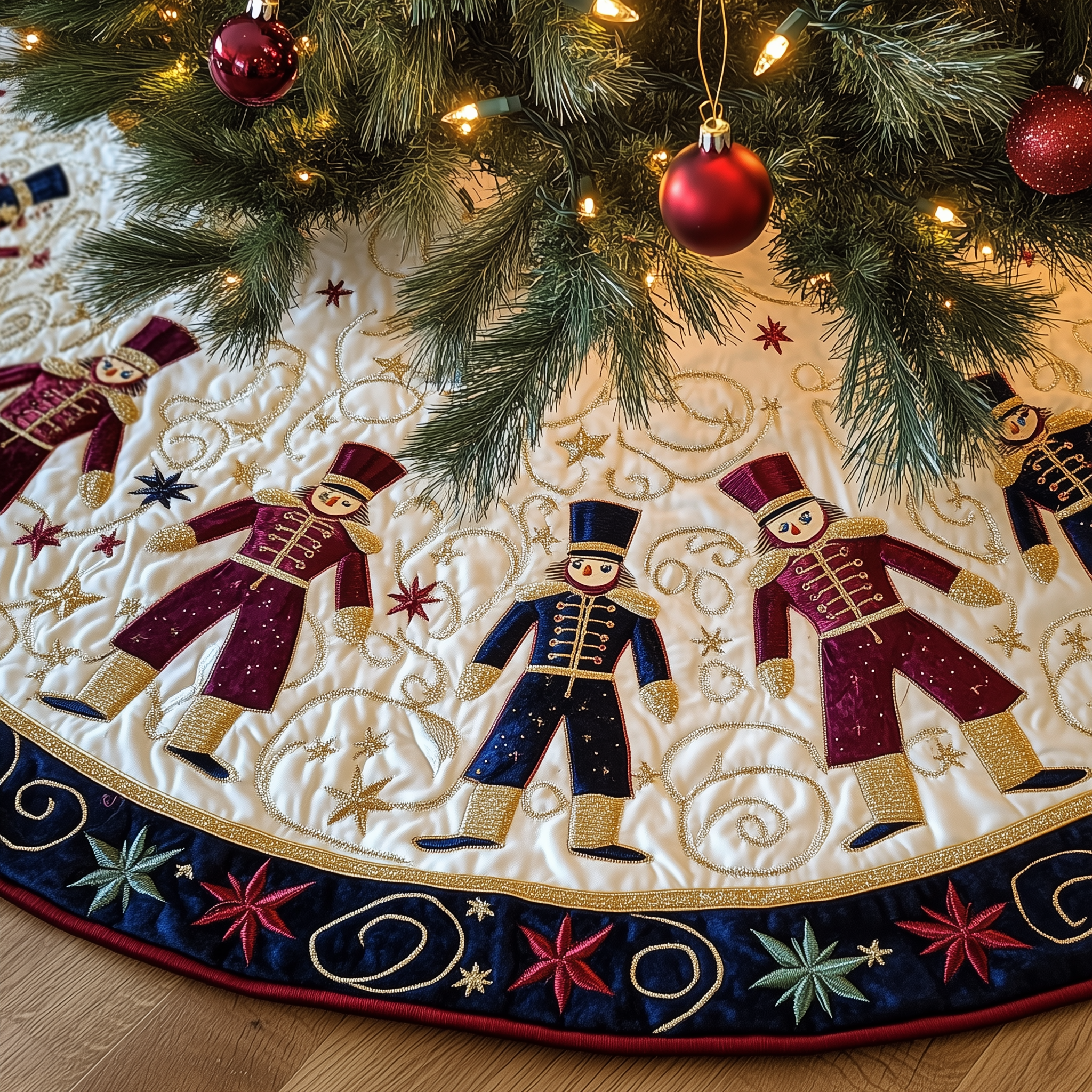 Grumpy Sleepy Nutcrackers Quilted Tree Skirt Holiday Christmas Tree Base Unique Nutcracker Gifts For Men