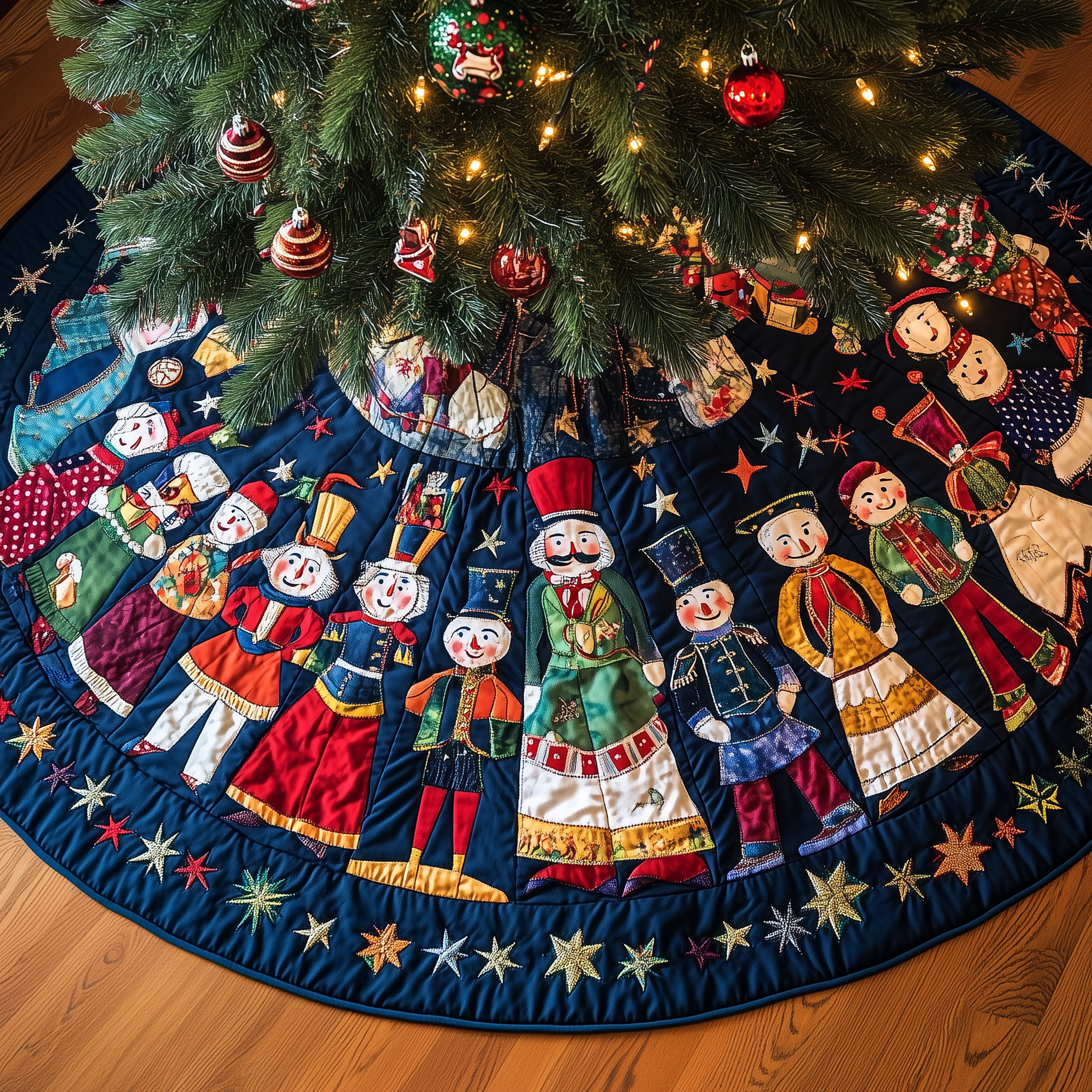 Grumpy Sleepy Nutcrackers Quilted Tree Skirt Holiday Christmas Tree Base Unique Nutcracker Gifts For Men