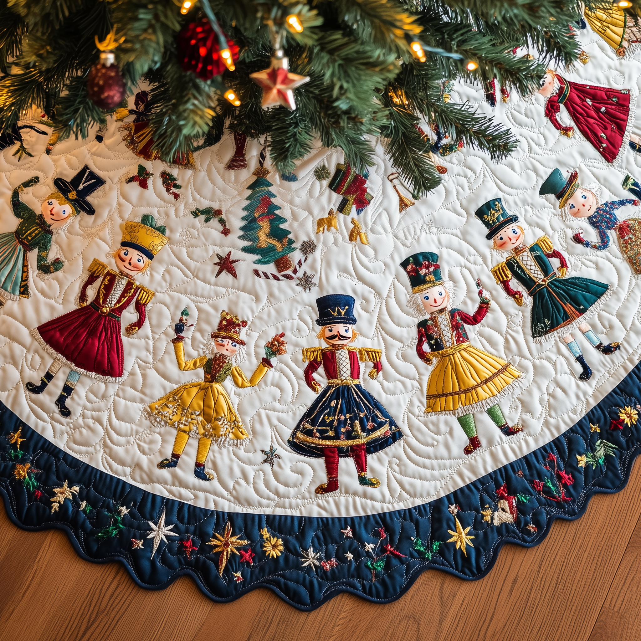 Grumpy Sleepy Nutcrackers Quilted Tree Skirt Holiday Christmas Tree Base Unique Nutcracker Gifts For Men
