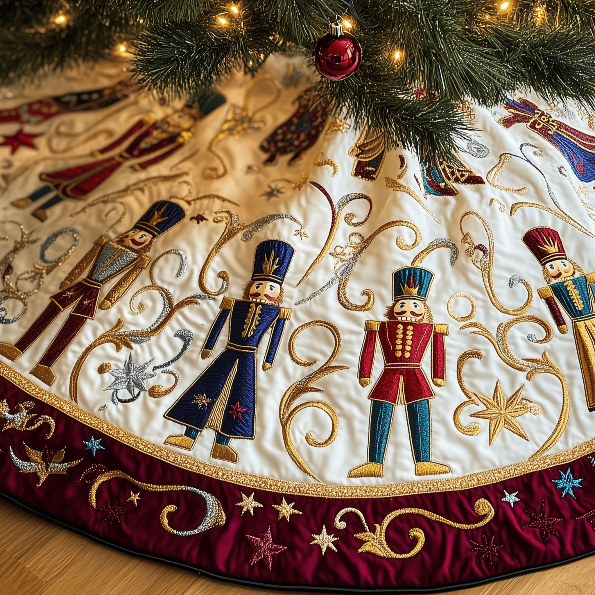 Grumpy Sleepy Nutcrackers Quilted Tree Skirt Holiday Tree Skirt Xmas Indoor Nucracker Theme Christmas Decorations
