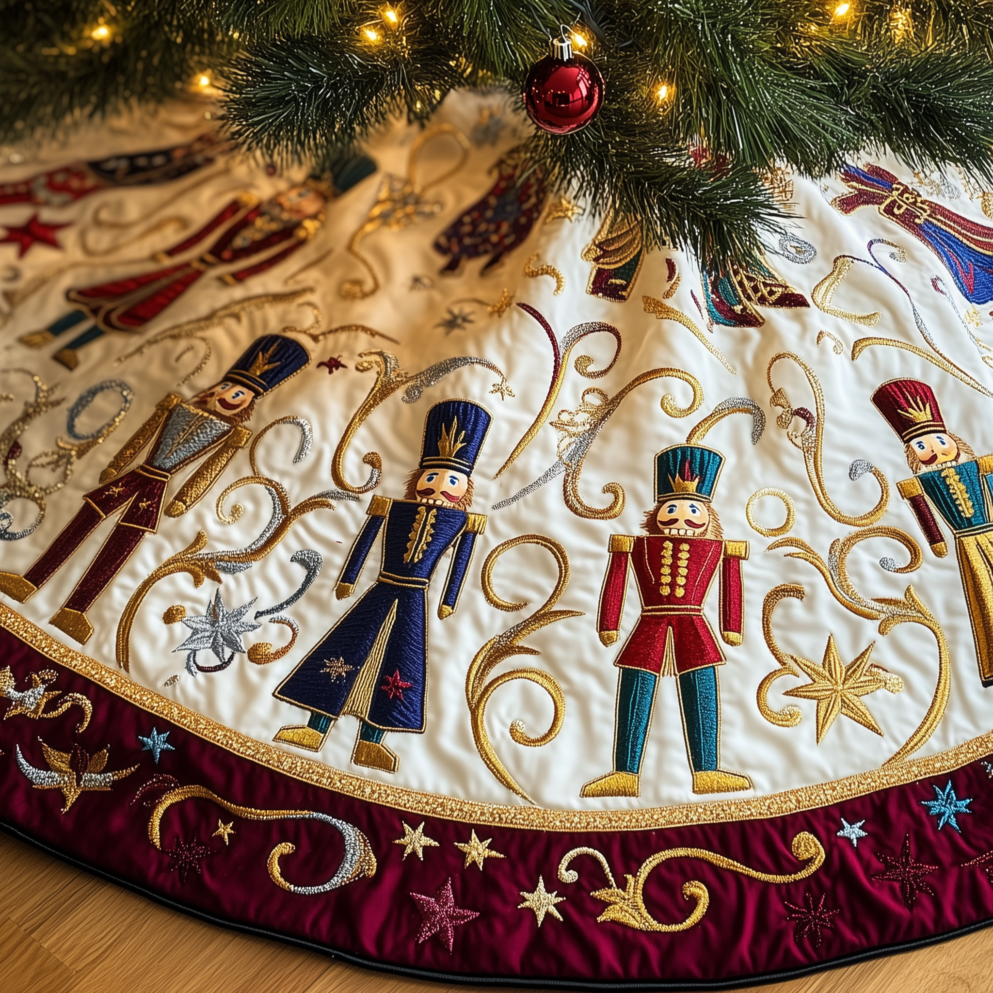 Grumpy Sleepy Nutcrackers Quilted Tree Skirt Lovely Gift Merch For Couples