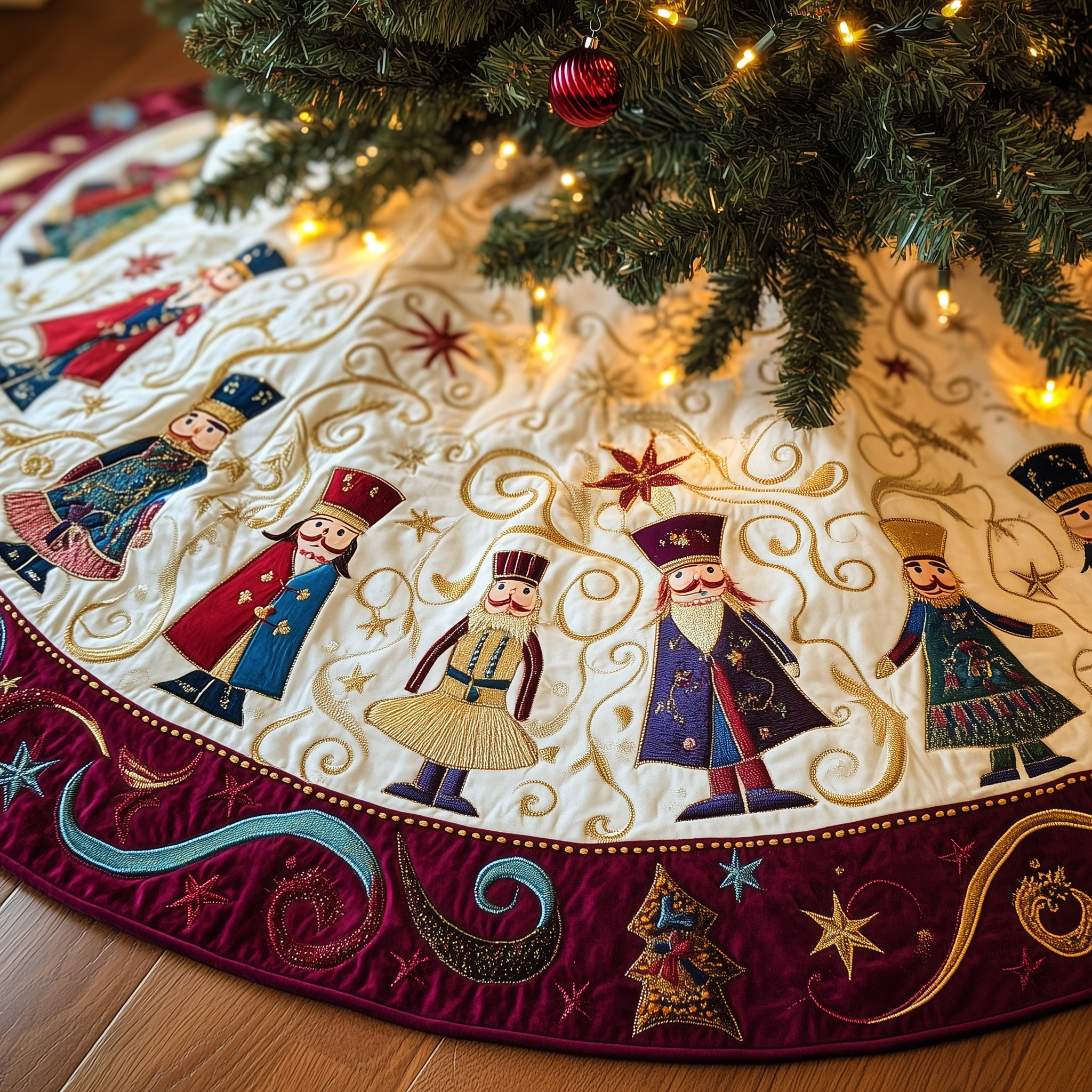 Grumpy Sleepy Nutcrackers Quilted Tree Skirt Perfect Christmas Gift Merch