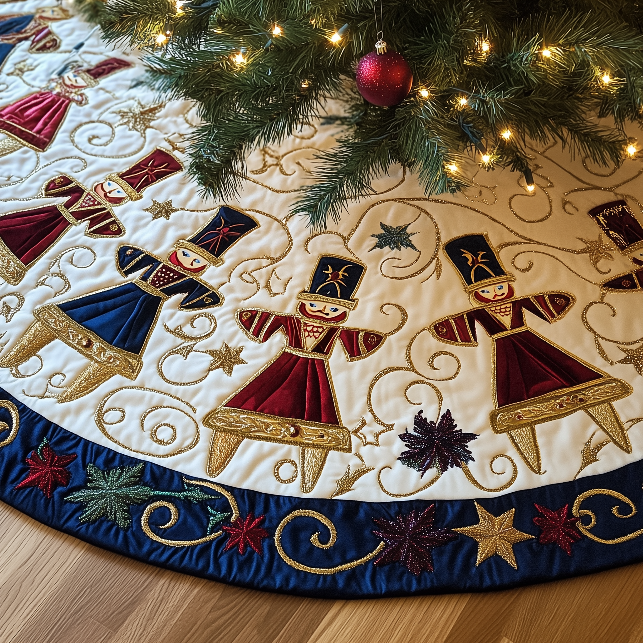 Grumpy Sleepy Nutcrackers Quilted Tree Skirt Unique Gift Merch For Friends