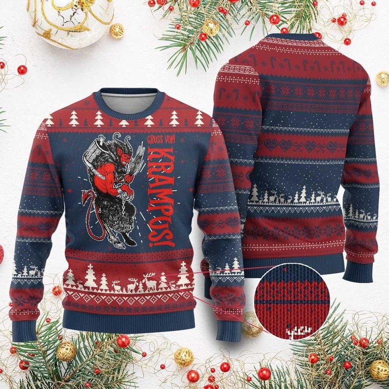 Gruss Vom Krampus Ugly Christmas Sweater Horror Xmas Sweater Best Cryptid Gifts For Him