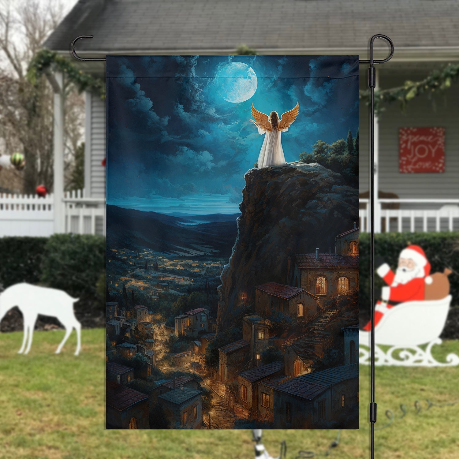 Guardian Angel Moonlit Watch Over The Village Christmas Garden Flag Christmas Decor Gift Ideas