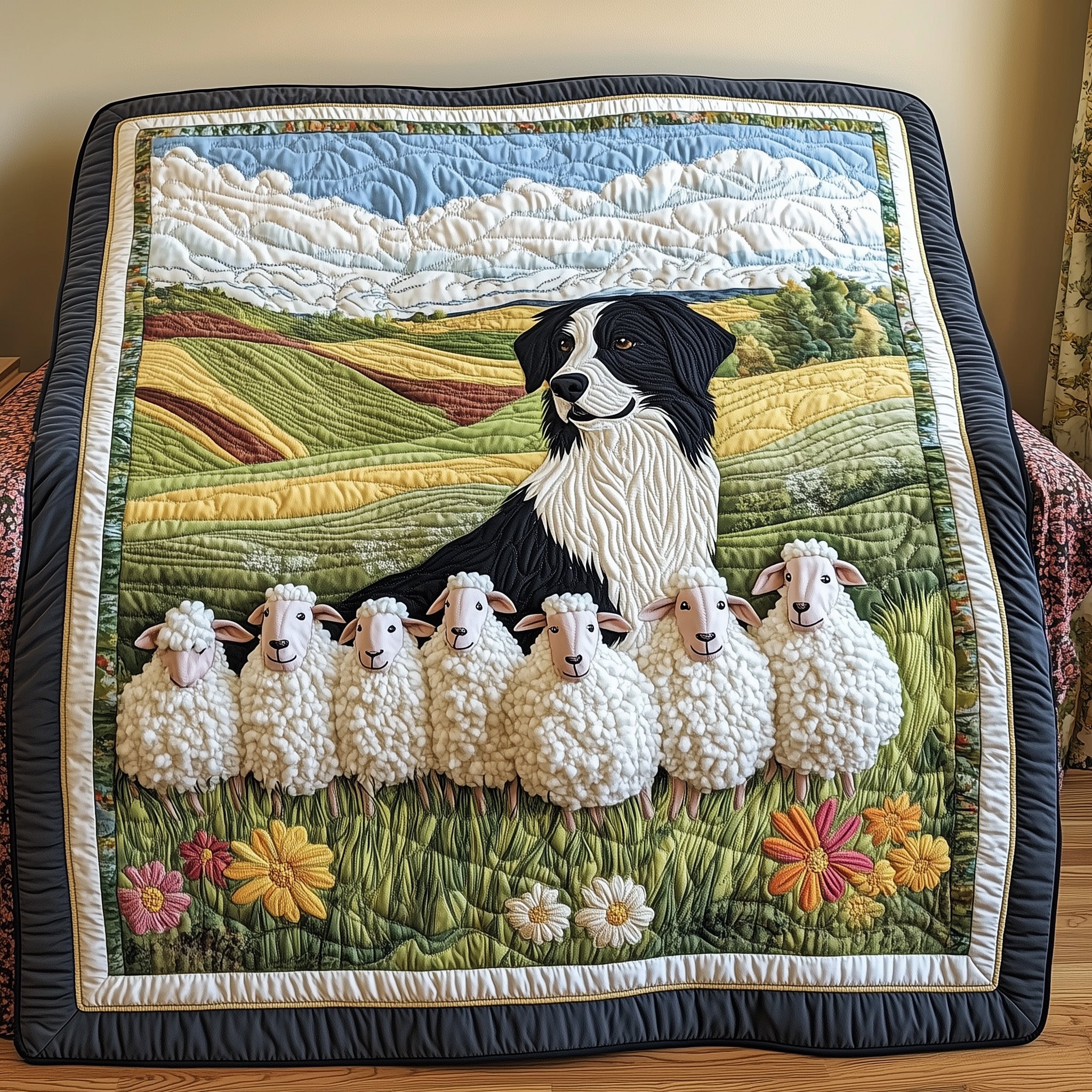 Guardian Collie Quilted Blanket Cute Bed BlanketDog Themed Merchandise