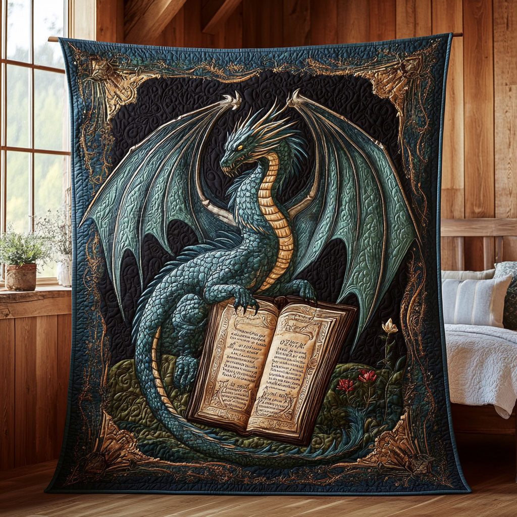 Guardian Dragon Book Quilt Unique Holiday Gift Idea with Quilt Blanket