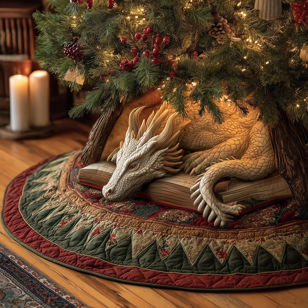 Guardian Dragon Glow Christmas Quilted Tree Skirt Xmas Home Decor Dragon Related Gifts