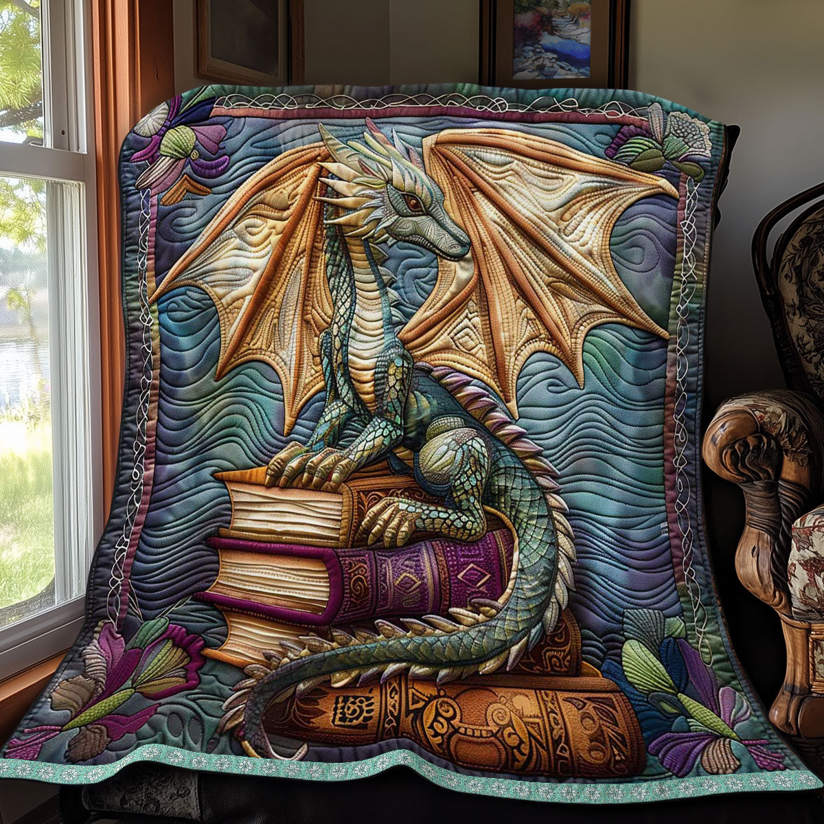 Guardian Dragon Quilt Blanket Throw Blankets For Couch Christmas Dragon Gifts For Dad