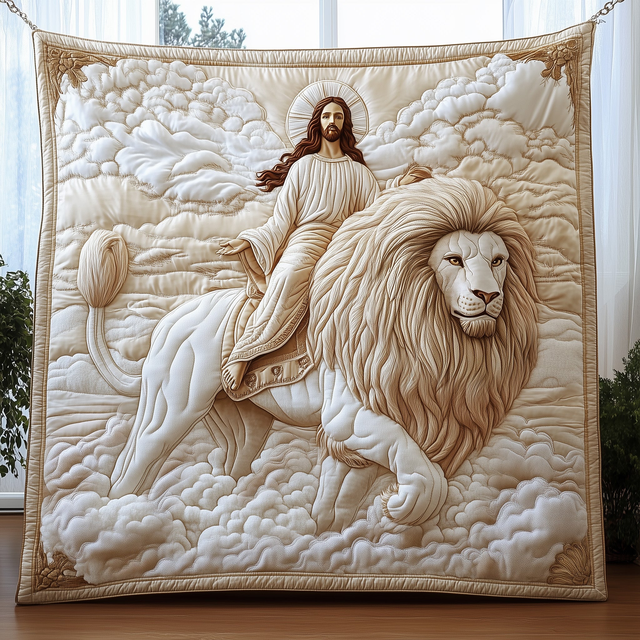 Guardian of Faith Quilted Blanket Cute Bed BlanketLion Themed Gifts For Him