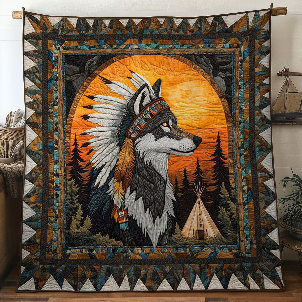 Guardian Of Fire Wolf Quilt Unique Holiday Gift Idea with Quilt Blanket