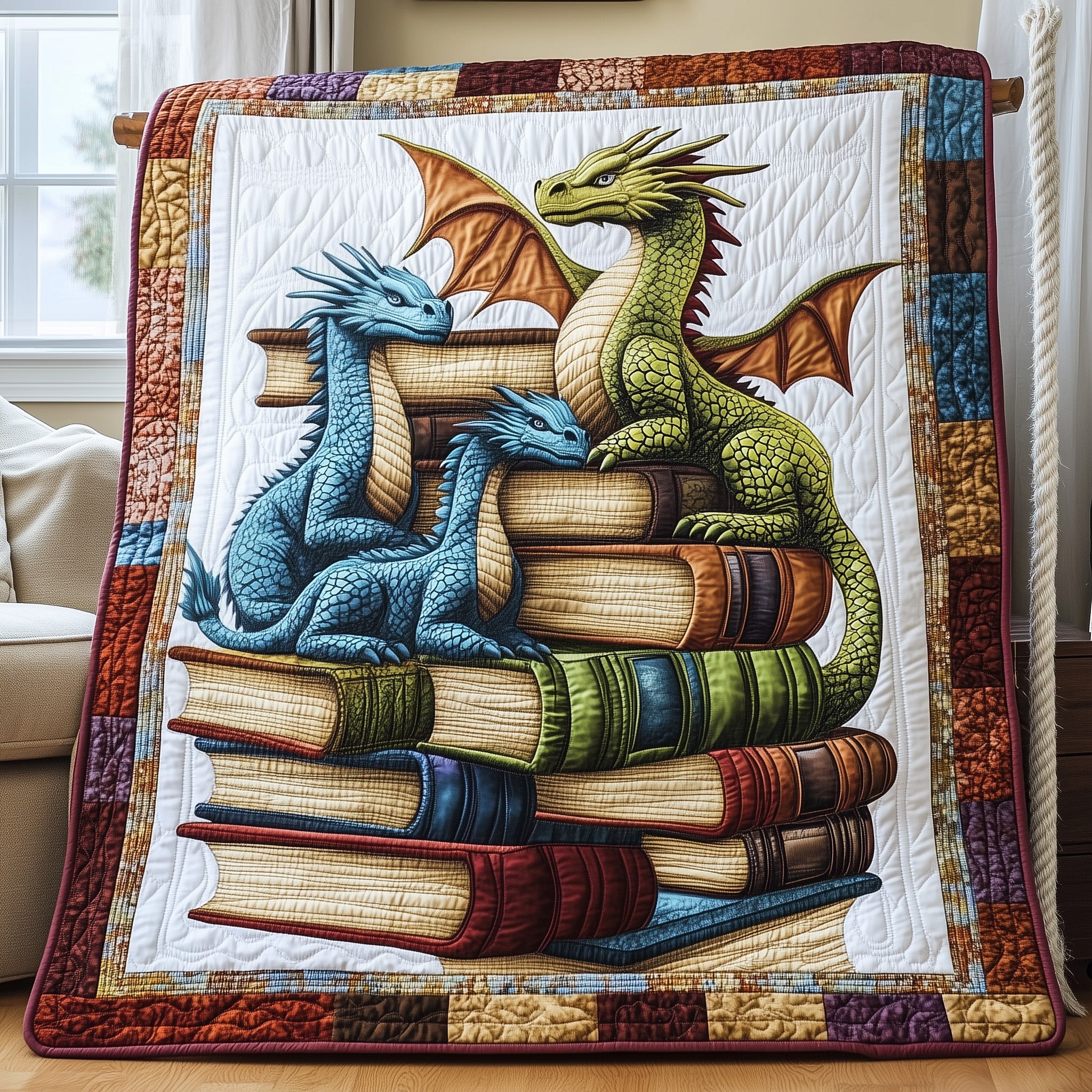 Guardian Of Knowledge Quilted Blanket Cute Soft BlanketGreat Dragon Lover Gifts